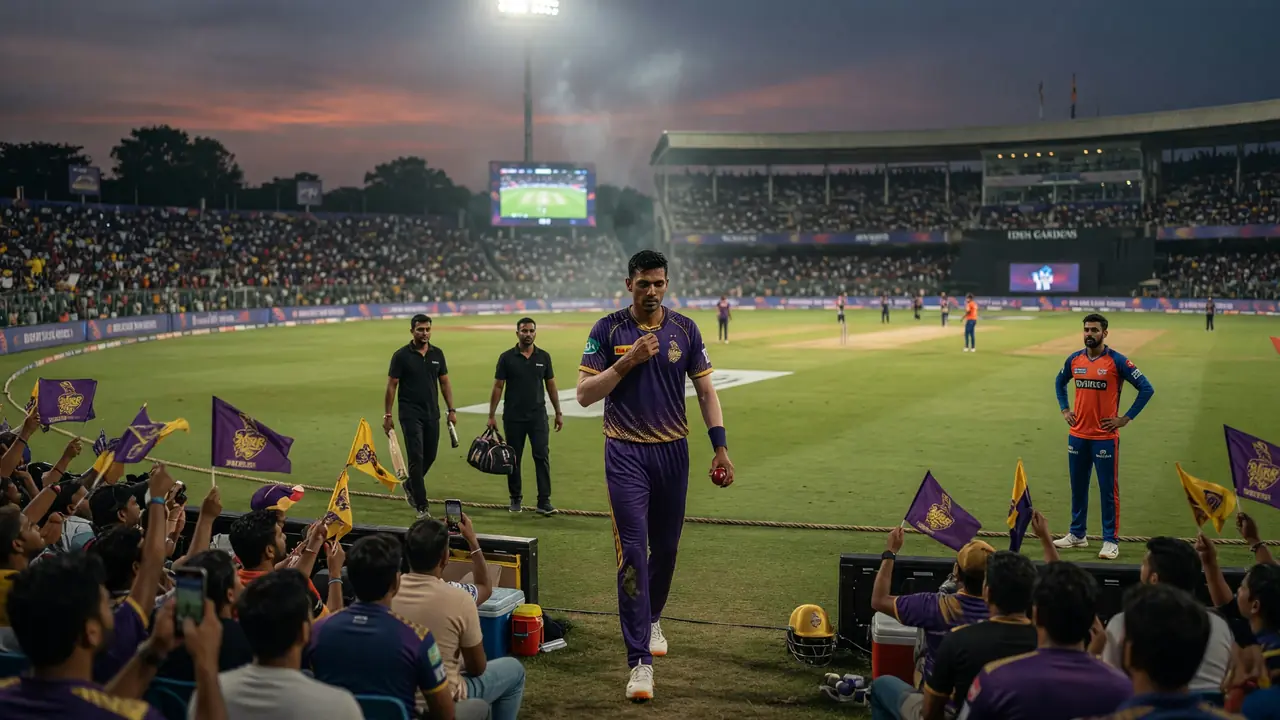 Wide evening view of a packed IPL stadium bowl with the outfield lit and tiered stands framing a pre-season match atmosphere