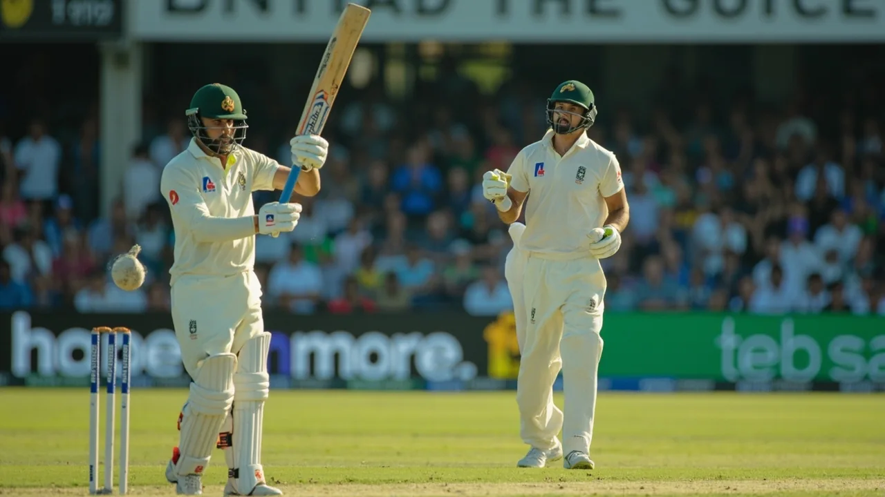 Senior India cricketers gathered in a tight team huddle during a tactical break in a Test match